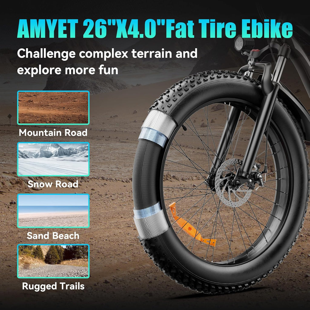 EB26 Peak 1500W Electric Bike for Adults, Electric Bicycle with 48V 15AH (720WH) Removable Battery,26"x4" Fat Tire Ebike 28mph 7 Speed Gears Mountain Dirt Bike