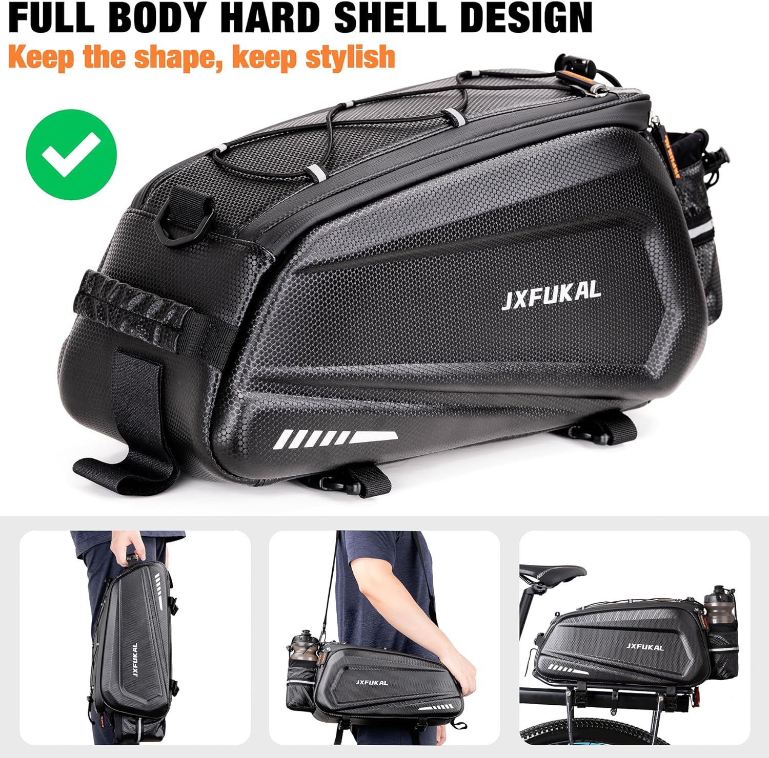 JXFUKAL Bike Bags for Bicycle Rear rack - 9.5L/17L/40L Hard Shell Waterproof Bike Ebike Trunk Pannier Saddle Seat Bag Carrier with Reflector, Rain Cover & Shoulder Strap for Commuter Travel Outdoor