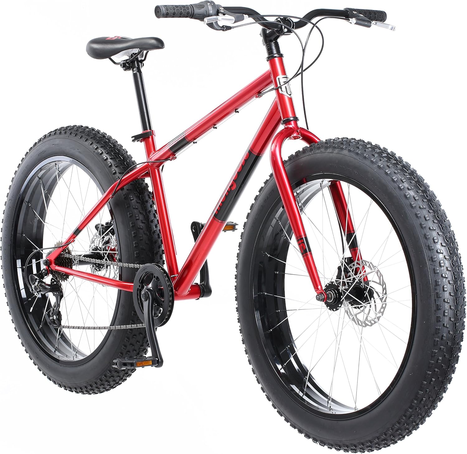 Mongoose Dolomite Fat Tire Mountain Bike, For Men and Women, 26 Inch Wheels, 4 Inch Wide Knobby Tires, 7-Speed, Adult Steel Frame, Front and Rear Brakes, Red