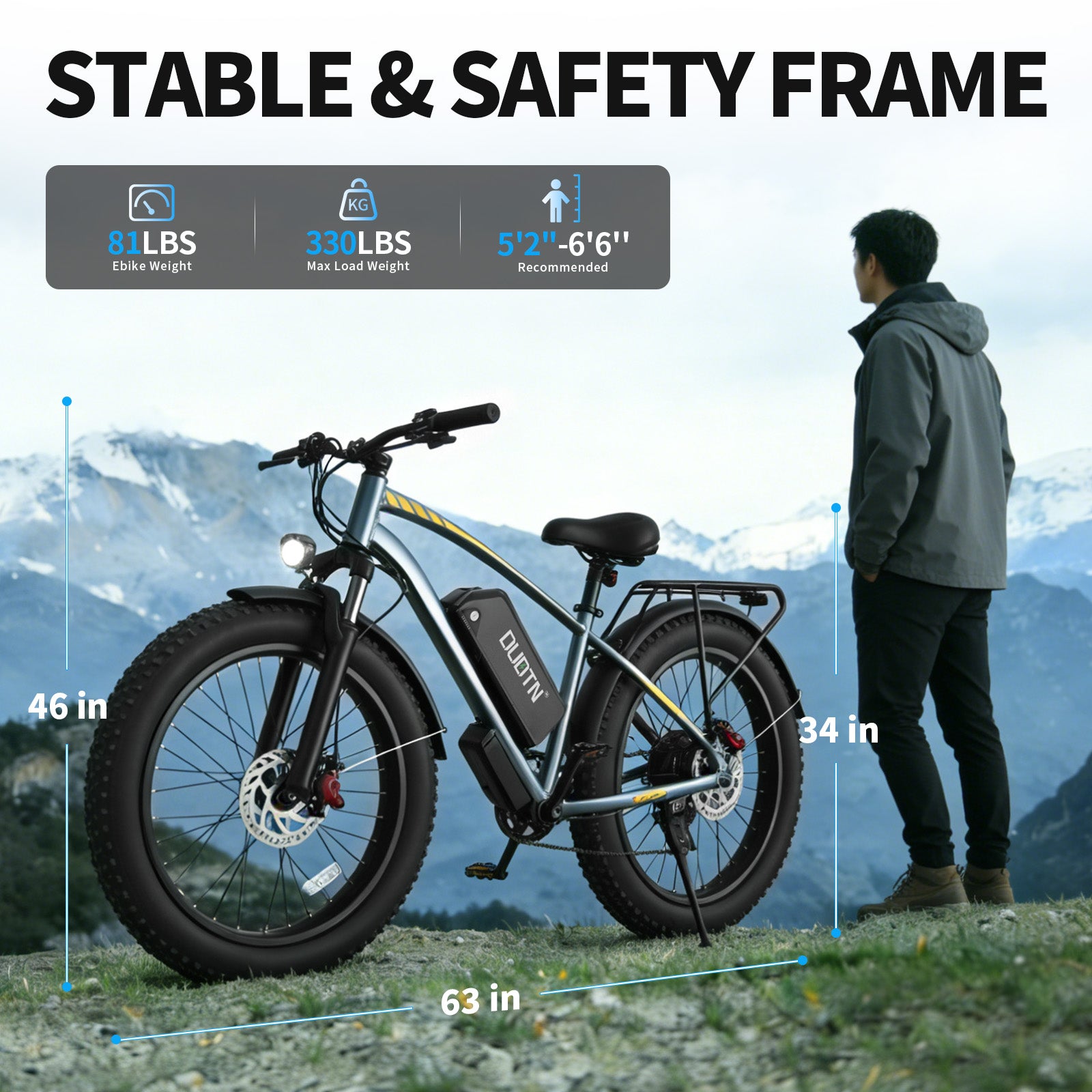 DUOTIN 1500W Fat Tire Electric Bike, 48V 18.2AH Detachable Battery 50KM/H 26"×4.0 All Terrain E-Bike, Aluminum Frame Hydraulic Disc Brake Electric Mountain Bicycle