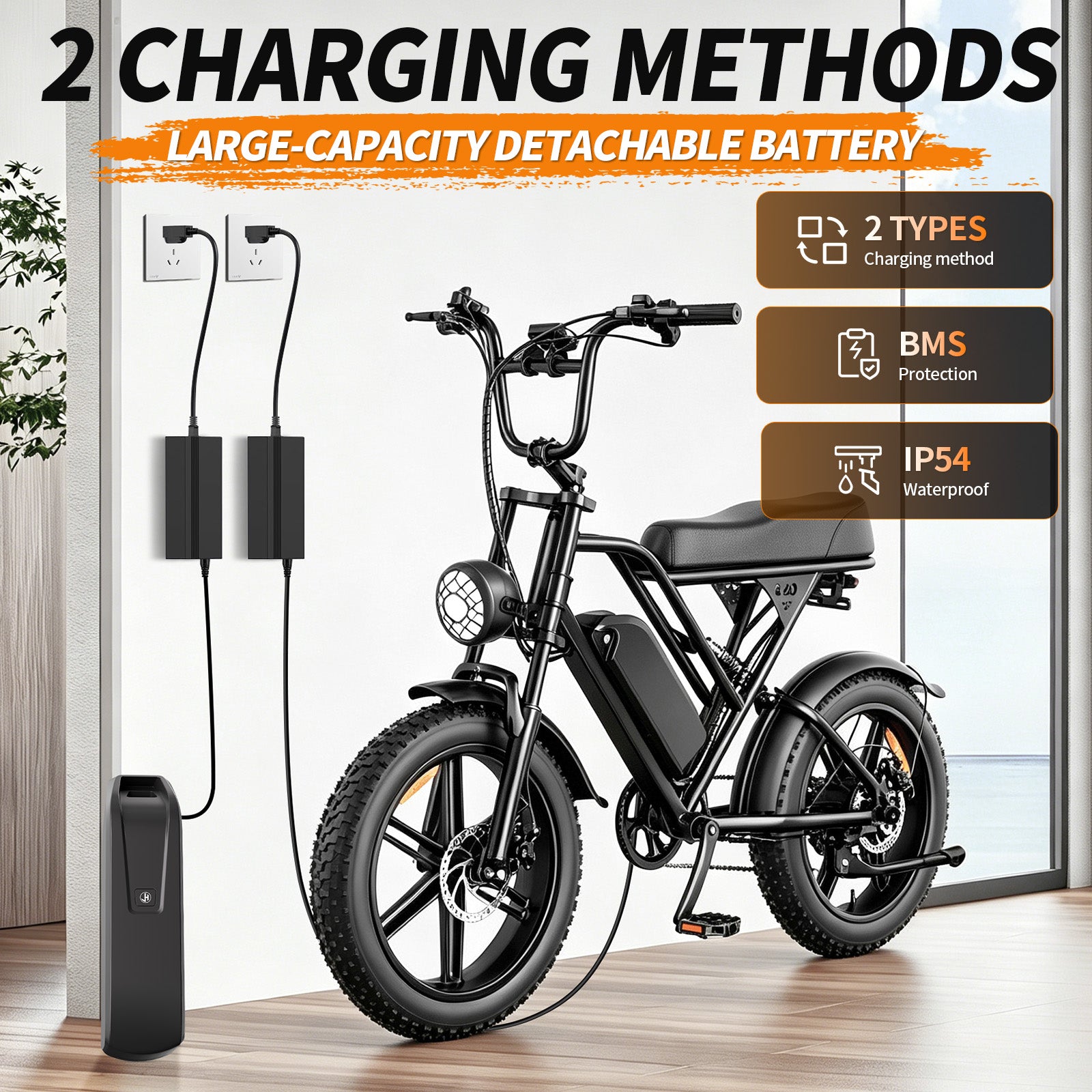 1500W Peak Retro Fat Tire Electric Bike, 48V 20AH Detachable Battery 28MPH Full Suspension E-Bike, 20"×4.0 All Terrain Electric Bicycle with 3 Color Options, Hydraulic Disc Brakes
