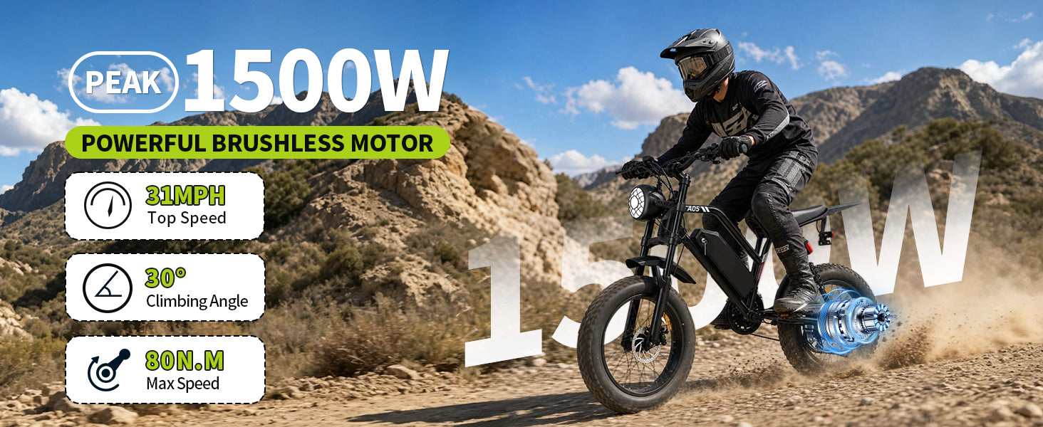 1500W Peak Fat Tire Electric Bike, 48V 15AH Removable Battery E-Bike, 31MPH Full Suspension All-Terrain Electric Bicycle with Hydraulic Disc Brakes
