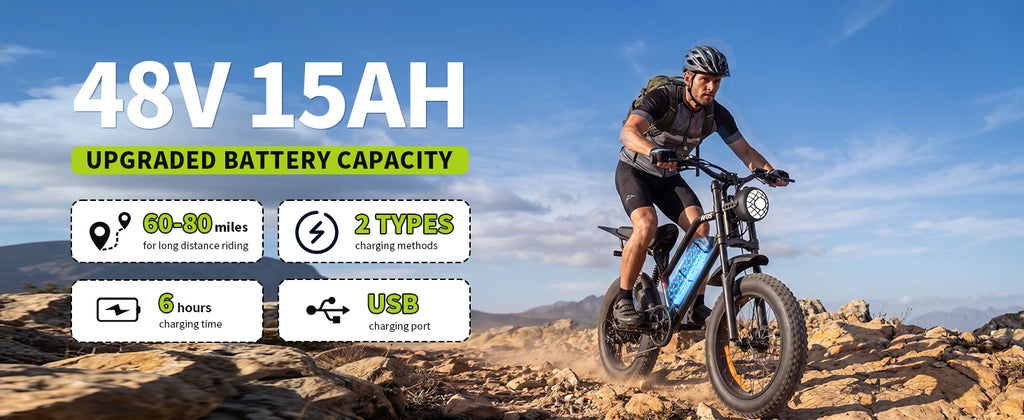 1500W Peak Fat Tire Electric Bike, 48V 15AH Removable Battery E-Bike, 31MPH Full Suspension All-Terrain Electric Bicycle with Hydraulic Disc Brakes