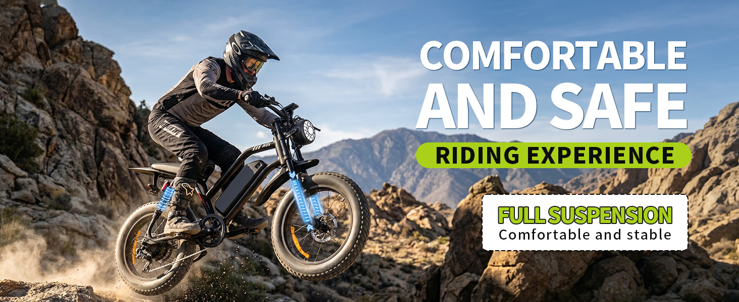 1500W Peak Fat Tire Electric Bike, 48V 15AH Removable Battery E-Bike, 31MPH Full Suspension All-Terrain Electric Bicycle with Hydraulic Disc Brakes