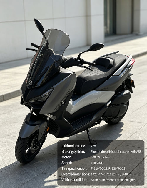 5000W High Speed Maxi Scooter Electric Motorcycle | 120KM/H Top Speed, Over 250KM Range, 72V60AH Lithium Battery, ABS Linked Disc Brakes Adult E-Scooter
