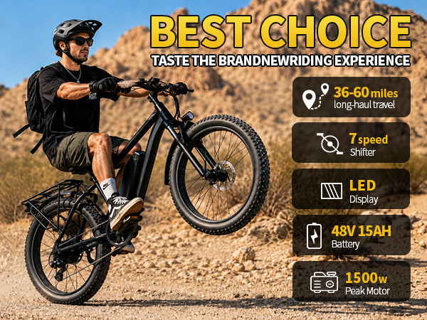 1500W Peak Fat Tire Electric Bike, 48V 15AH Detachable Battery 32MPH All Terrain E-Bike, Full Suspension Aluminum Frame Electric Mountain Bicycle with Hydraulic Disc Brakes