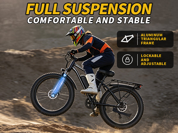 1500W Peak Fat Tire Electric Bike, 48V 15AH Detachable Battery 32MPH All Terrain E-Bike, Full Suspension Aluminum Frame Electric Mountain Bicycle with Hydraulic Disc Brakes