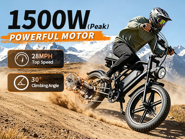1500W Peak Retro Fat Tire Electric Bike, 48V 20AH Detachable Battery 28MPH Full Suspension E-Bike, 20"×4.0 All Terrain Electric Bicycle with 3 Color Options, Hydraulic Disc Brakes