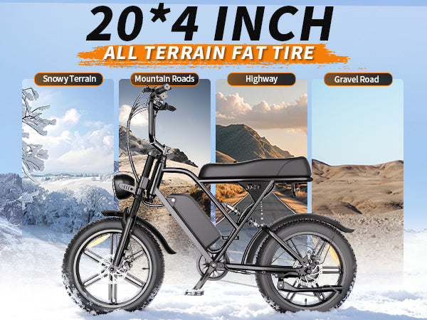 1500W Peak Retro Fat Tire Electric Bike, 48V 20AH Detachable Battery 28MPH Full Suspension E-Bike, 20"×4.0 All Terrain Electric Bicycle with 3 Color Options, Hydraulic Disc Brakes