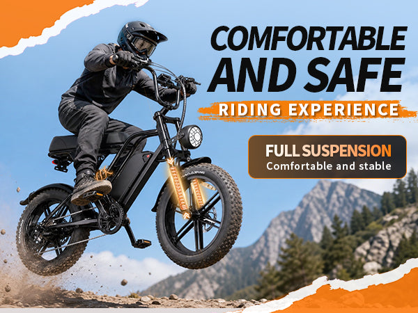 1500W Peak Retro Fat Tire Electric Bike, 48V 20AH Detachable Battery 28MPH Full Suspension E-Bike, 20"×4.0 All Terrain Electric Bicycle with 3 Color Options, Hydraulic Disc Brakes