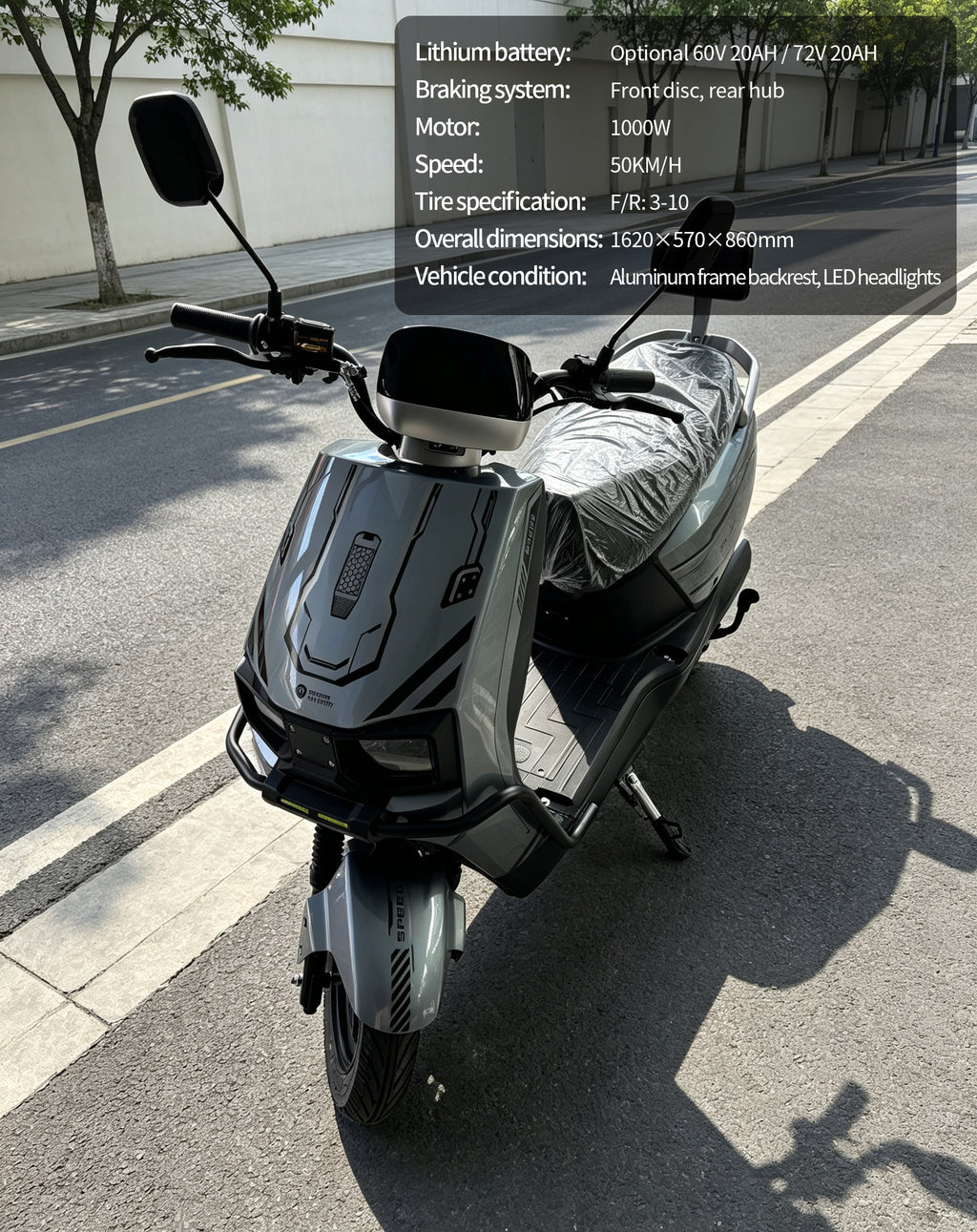 1000W Adult Electric Scooter Motorcycle | Max Speed 60KM/H, Available options.Range, Front Disc Brake Commuter E-Bike with LED Headlight & Backrest