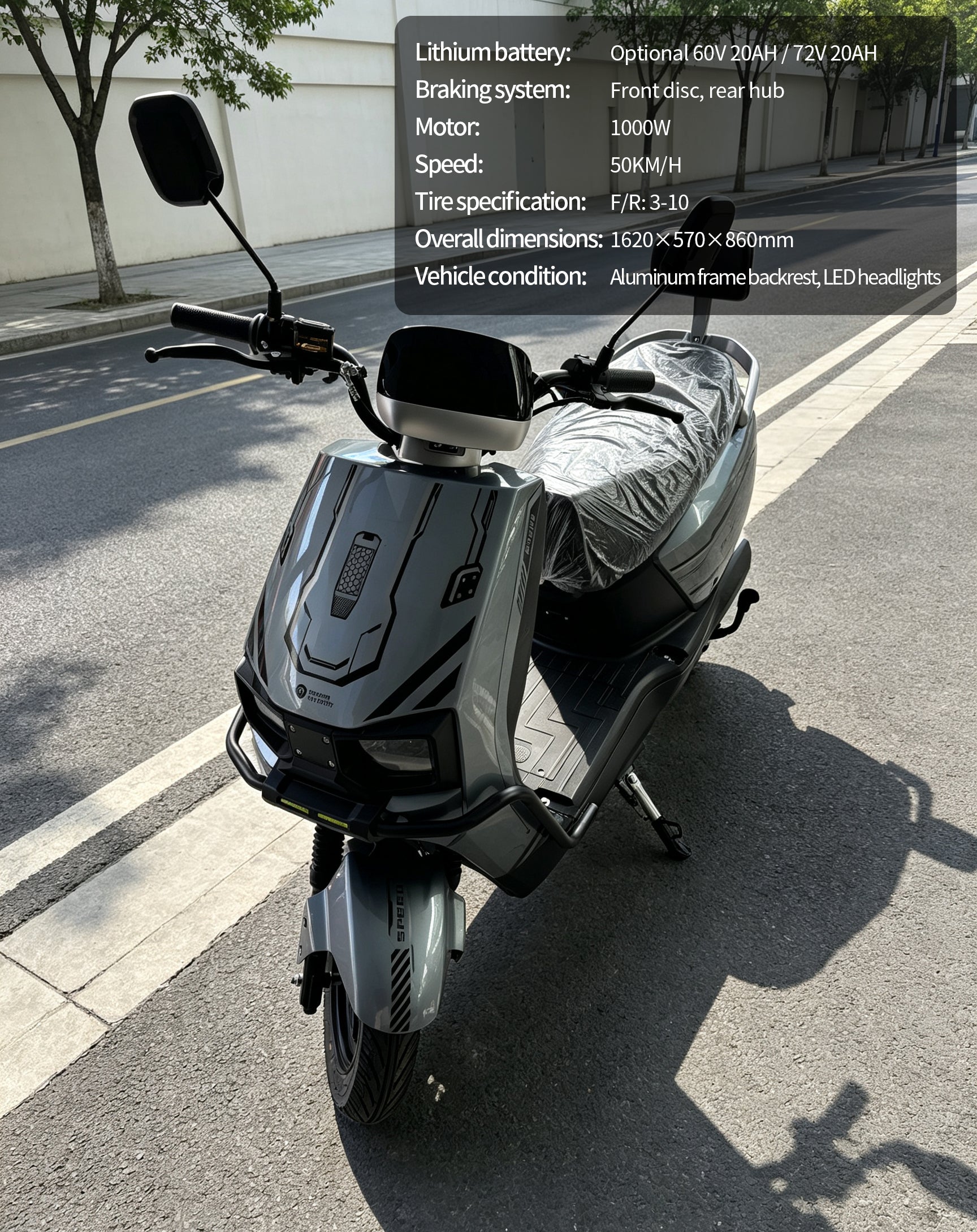 1000W Adult Electric Scooter Motorcycle | Max Speed 60KM/H, Available options.Range, Front Disc Brake Commuter E-Bike with LED Headlight & Backrest
