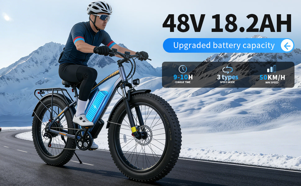 DUOTIN 1500W Fat Tire Electric Bike, 48V 18.2AH Detachable Battery 50KM/H 26"×4.0 All Terrain E-Bike, Aluminum Frame Hydraulic Disc Brake Electric Mountain Bicycle