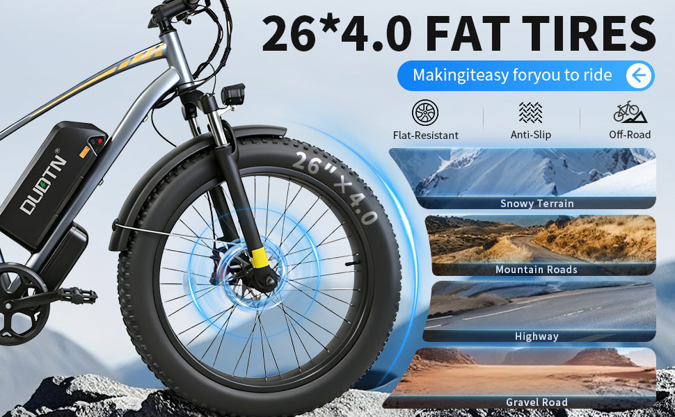 DUOTIN 1500W Fat Tire Electric Bike, 48V 18.2AH Detachable Battery 50KM/H 26"×4.0 All Terrain E-Bike, Aluminum Frame Hydraulic Disc Brake Electric Mountain Bicycle