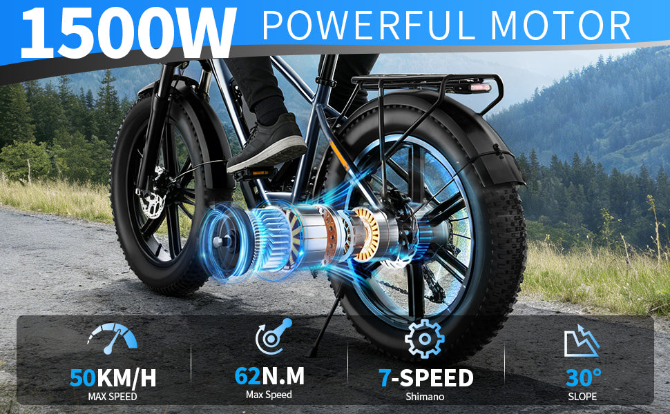 DUOTIN 1500W Fat Tire Electric Bike, 48V 18.2AH Detachable Battery 50KM/H 26"×4.0 All Terrain E-Bike, Aluminum Frame Hydraulic Disc Brake Electric Mountain Bicycle